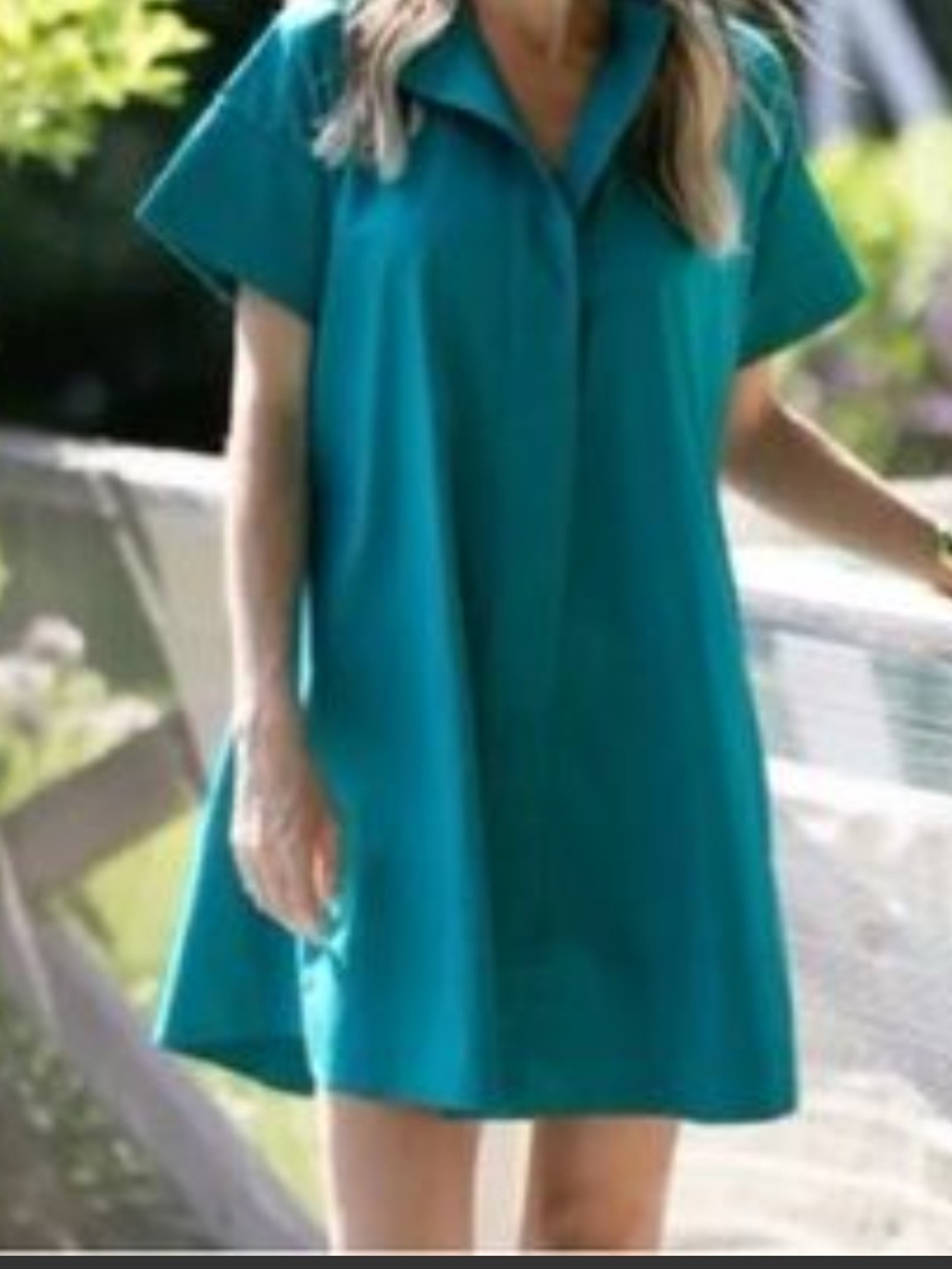 Anthropologie Teal Short-Sleeve A-Line Dress